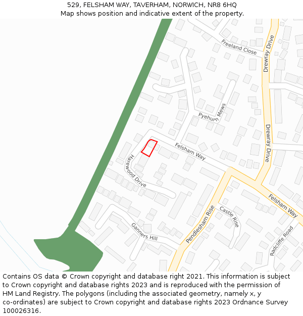 529, FELSHAM WAY, TAVERHAM, NORWICH, NR8 6HQ: Location map and indicative extent of plot