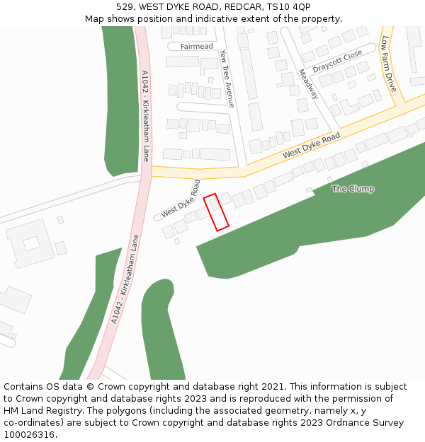 529, WEST DYKE ROAD, REDCAR, TS10 4QP: Location map and indicative extent of plot