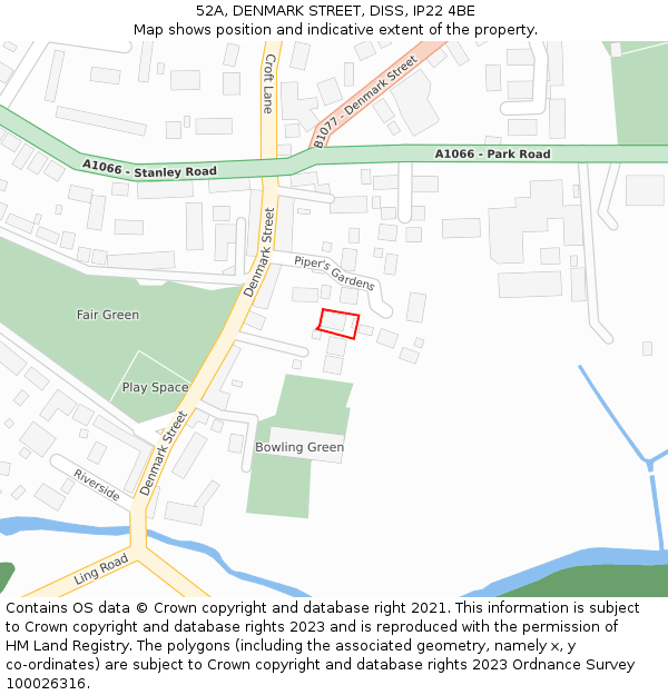 52A, DENMARK STREET, DISS, IP22 4BE: Location map and indicative extent of plot