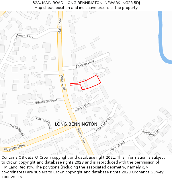 52A, MAIN ROAD, LONG BENNINGTON, NEWARK, NG23 5DJ: Location map and indicative extent of plot