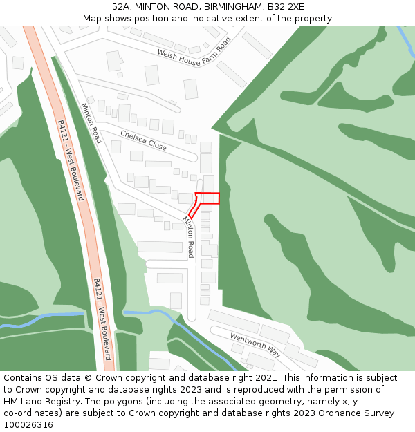 52A, MINTON ROAD, BIRMINGHAM, B32 2XE: Location map and indicative extent of plot