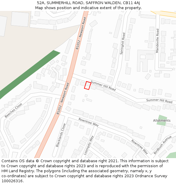 52A, SUMMERHILL ROAD, SAFFRON WALDEN, CB11 4AJ: Location map and indicative extent of plot