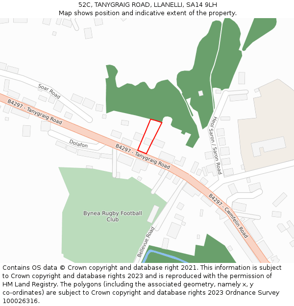 52C, TANYGRAIG ROAD, LLANELLI, SA14 9LH: Location map and indicative extent of plot