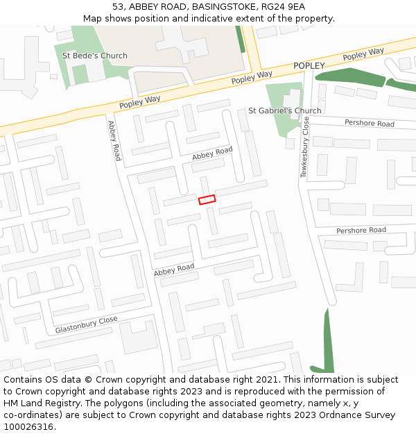 53, ABBEY ROAD, BASINGSTOKE, RG24 9EA: Location map and indicative extent of plot