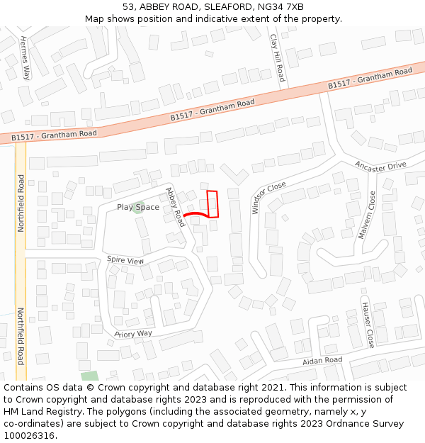 53, ABBEY ROAD, SLEAFORD, NG34 7XB: Location map and indicative extent of plot