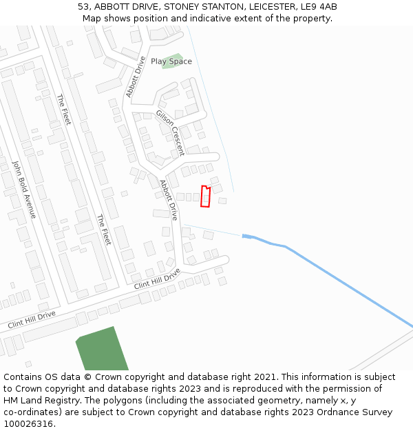 53, ABBOTT DRIVE, STONEY STANTON, LEICESTER, LE9 4AB: Location map and indicative extent of plot