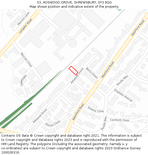 53, ADSWOOD GROVE, SHREWSBURY, SY3 9QG: Location map and indicative extent of plot