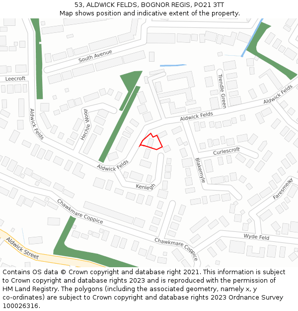 53, ALDWICK FELDS, BOGNOR REGIS, PO21 3TT: Location map and indicative extent of plot