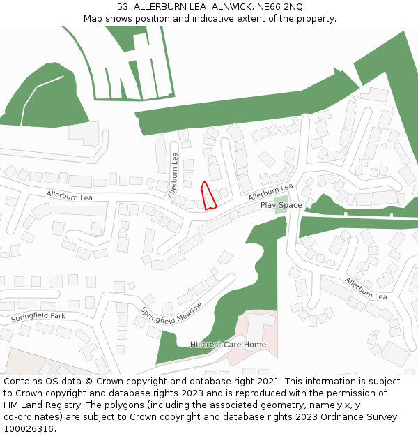 53, ALLERBURN LEA, ALNWICK, NE66 2NQ: Location map and indicative extent of plot