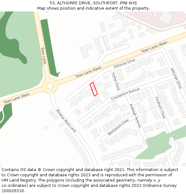 53, ALTHORPE DRIVE, SOUTHPORT, PR8 6HS: Location map and indicative extent of plot