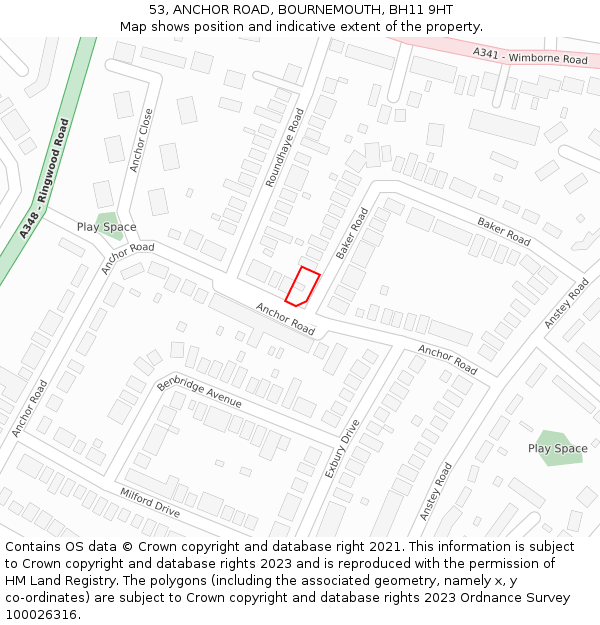 53, ANCHOR ROAD, BOURNEMOUTH, BH11 9HT: Location map and indicative extent of plot