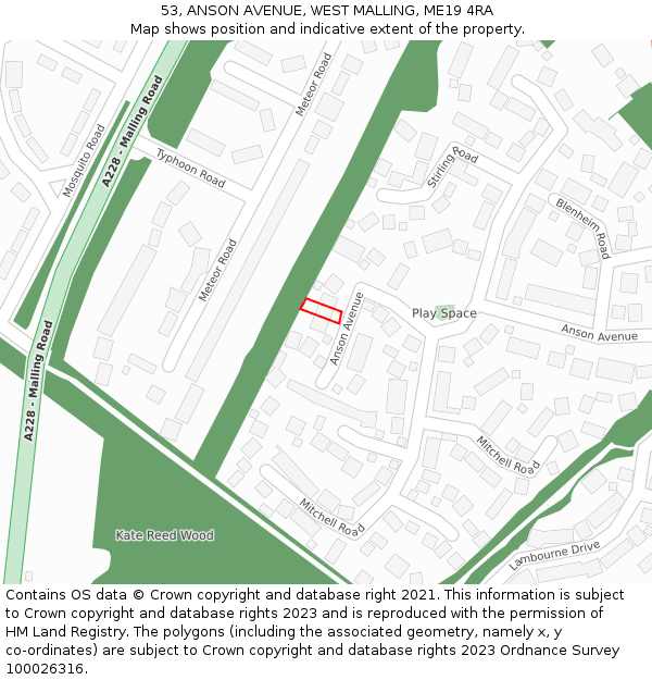 53, ANSON AVENUE, WEST MALLING, ME19 4RA: Location map and indicative extent of plot