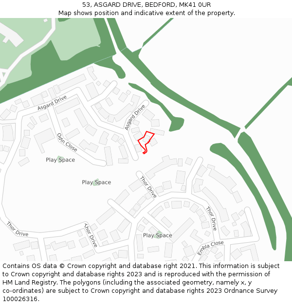 53, ASGARD DRIVE, BEDFORD, MK41 0UR: Location map and indicative extent of plot