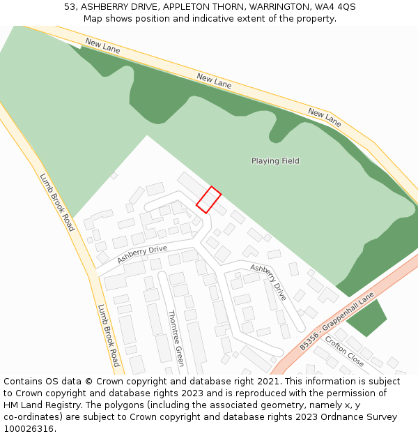 53, ASHBERRY DRIVE, APPLETON THORN, WARRINGTON, WA4 4QS: Location map and indicative extent of plot