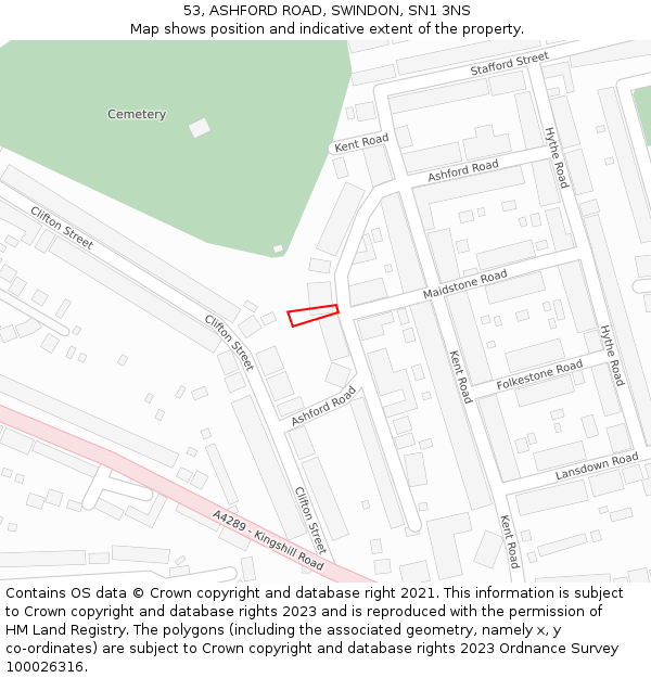 53, ASHFORD ROAD, SWINDON, SN1 3NS: Location map and indicative extent of plot