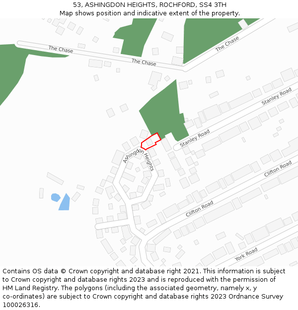 53, ASHINGDON HEIGHTS, ROCHFORD, SS4 3TH: Location map and indicative extent of plot