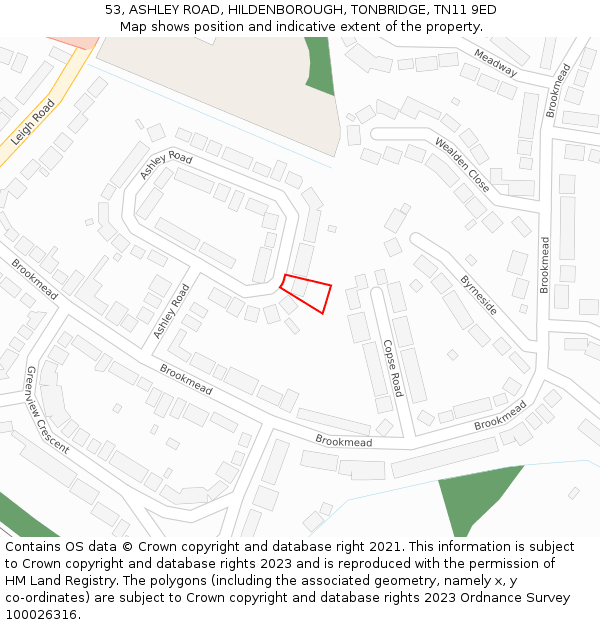 53, ASHLEY ROAD, HILDENBOROUGH, TONBRIDGE, TN11 9ED: Location map and indicative extent of plot