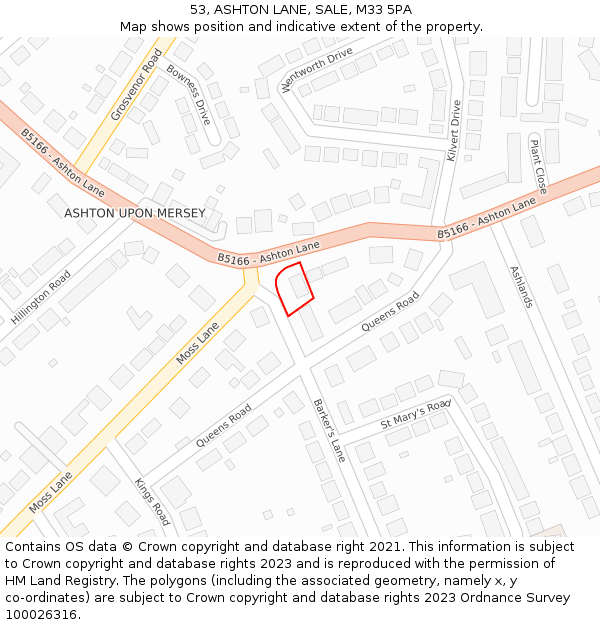 53, ASHTON LANE, SALE, M33 5PA: Location map and indicative extent of plot