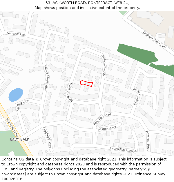 53, ASHWORTH ROAD, PONTEFRACT, WF8 2UJ: Location map and indicative extent of plot