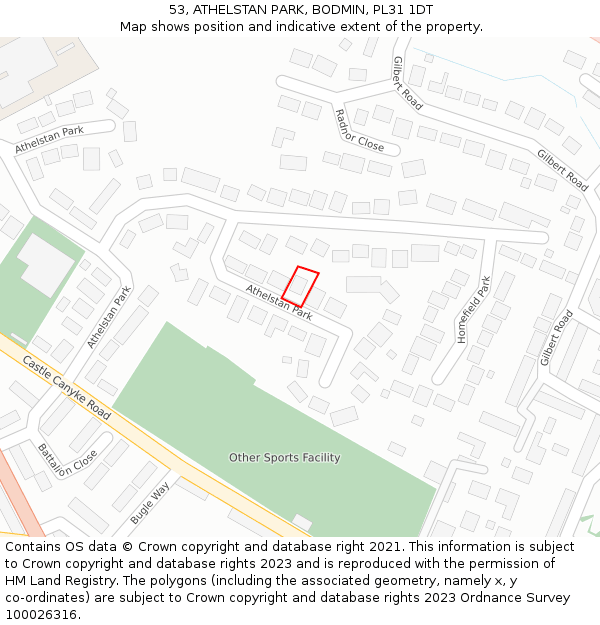 53, ATHELSTAN PARK, BODMIN, PL31 1DT: Location map and indicative extent of plot