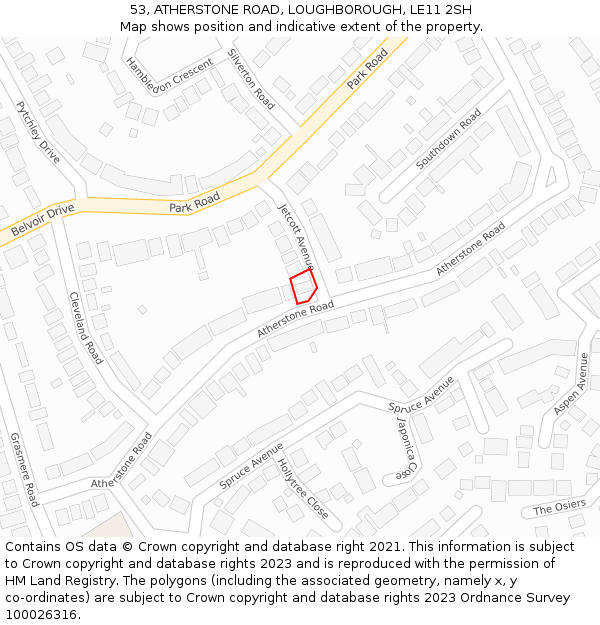 53, ATHERSTONE ROAD, LOUGHBOROUGH, LE11 2SH: Location map and indicative extent of plot