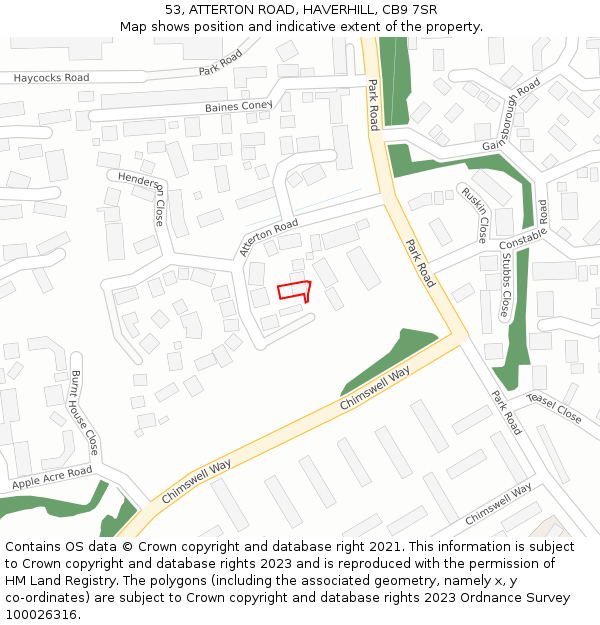 53, ATTERTON ROAD, HAVERHILL, CB9 7SR: Location map and indicative extent of plot