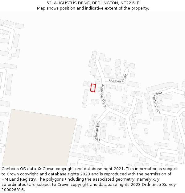 53, AUGUSTUS DRIVE, BEDLINGTON, NE22 6LF: Location map and indicative extent of plot