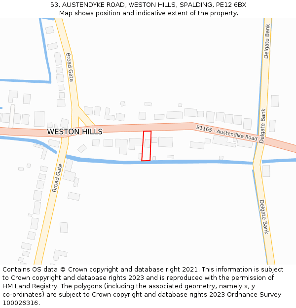 53, AUSTENDYKE ROAD, WESTON HILLS, SPALDING, PE12 6BX: Location map and indicative extent of plot