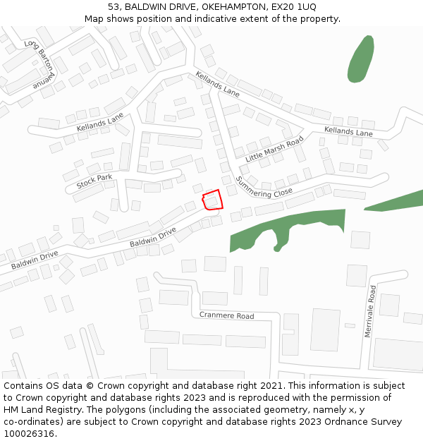 53, BALDWIN DRIVE, OKEHAMPTON, EX20 1UQ: Location map and indicative extent of plot