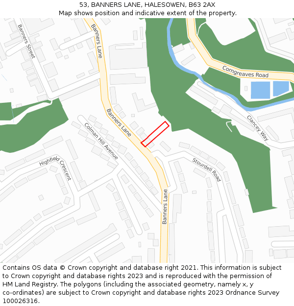 53, BANNERS LANE, HALESOWEN, B63 2AX: Location map and indicative extent of plot