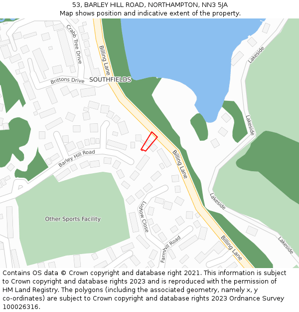 53, BARLEY HILL ROAD, NORTHAMPTON, NN3 5JA: Location map and indicative extent of plot