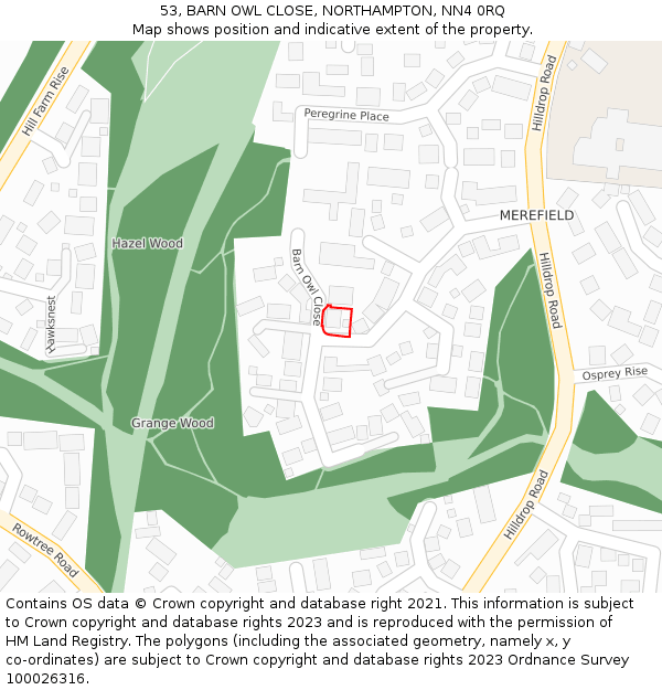 53, BARN OWL CLOSE, NORTHAMPTON, NN4 0RQ: Location map and indicative extent of plot