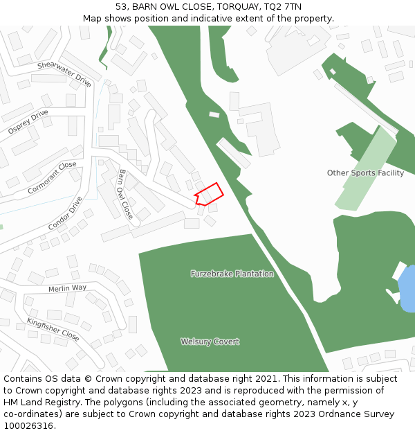 53, BARN OWL CLOSE, TORQUAY, TQ2 7TN: Location map and indicative extent of plot