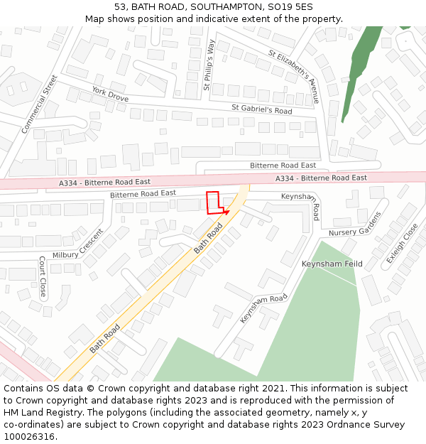 53, BATH ROAD, SOUTHAMPTON, SO19 5ES: Location map and indicative extent of plot