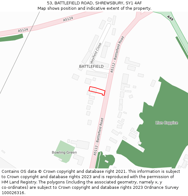 53, BATTLEFIELD ROAD, SHREWSBURY, SY1 4AF: Location map and indicative extent of plot