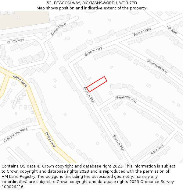 53, BEACON WAY, RICKMANSWORTH, WD3 7PB: Location map and indicative extent of plot