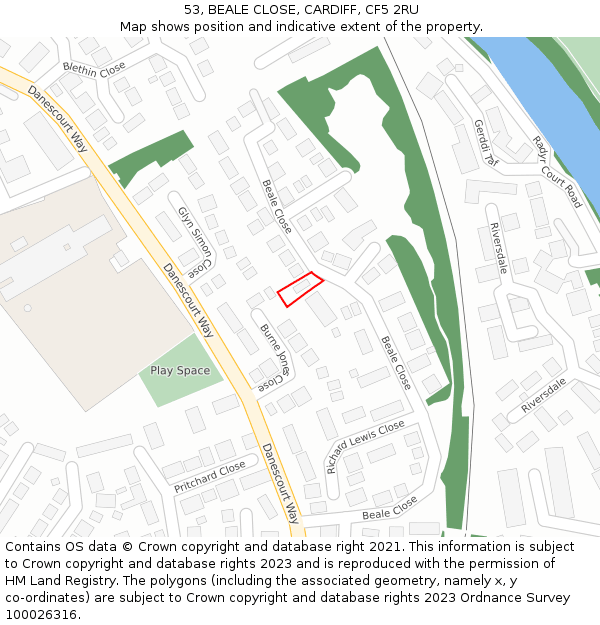 53, BEALE CLOSE, CARDIFF, CF5 2RU: Location map and indicative extent of plot