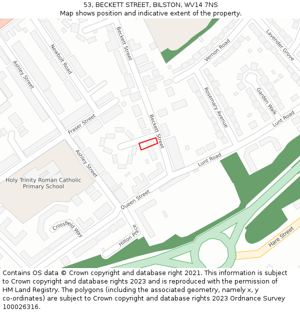 53, BECKETT STREET, BILSTON, WV14 7NS: Location map and indicative extent of plot