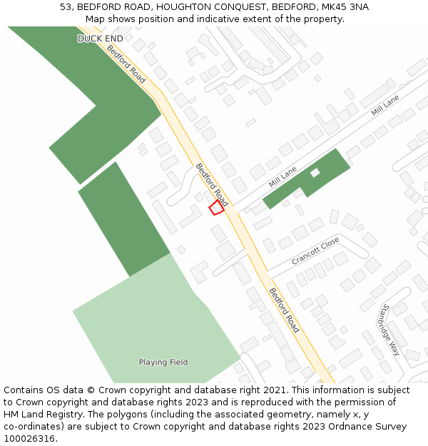 53, BEDFORD ROAD, HOUGHTON CONQUEST, BEDFORD, MK45 3NA: Location map and indicative extent of plot