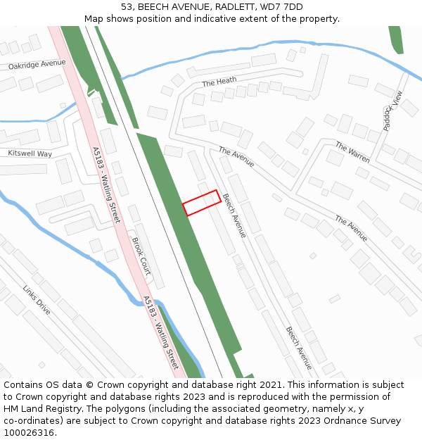 53, BEECH AVENUE, RADLETT, WD7 7DD: Location map and indicative extent of plot