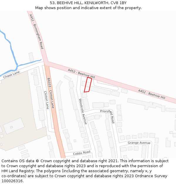 53, BEEHIVE HILL, KENILWORTH, CV8 1BY: Location map and indicative extent of plot