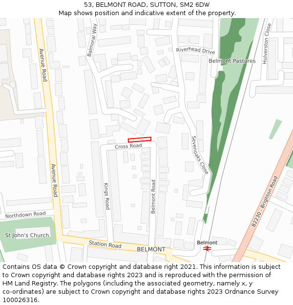 53, BELMONT ROAD, SUTTON, SM2 6DW: Location map and indicative extent of plot
