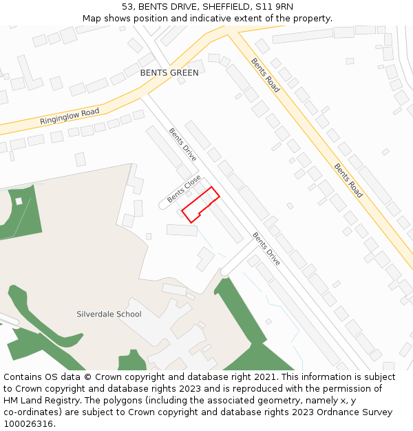 53, BENTS DRIVE, SHEFFIELD, S11 9RN: Location map and indicative extent of plot