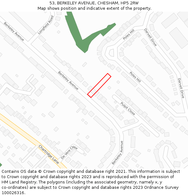 53, BERKELEY AVENUE, CHESHAM, HP5 2RW: Location map and indicative extent of plot