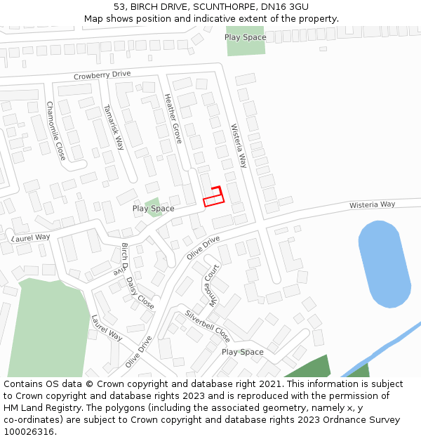 53, BIRCH DRIVE, SCUNTHORPE, DN16 3GU: Location map and indicative extent of plot