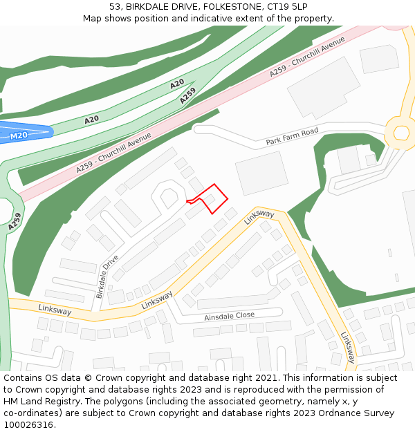 53, BIRKDALE DRIVE, FOLKESTONE, CT19 5LP: Location map and indicative extent of plot