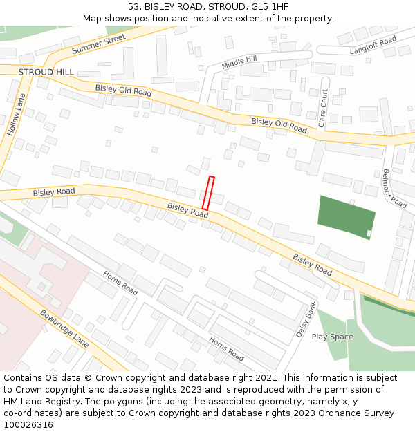 53, BISLEY ROAD, STROUD, GL5 1HF: Location map and indicative extent of plot