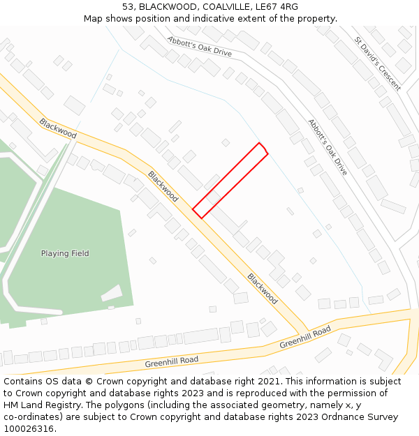 53, BLACKWOOD, COALVILLE, LE67 4RG: Location map and indicative extent of plot