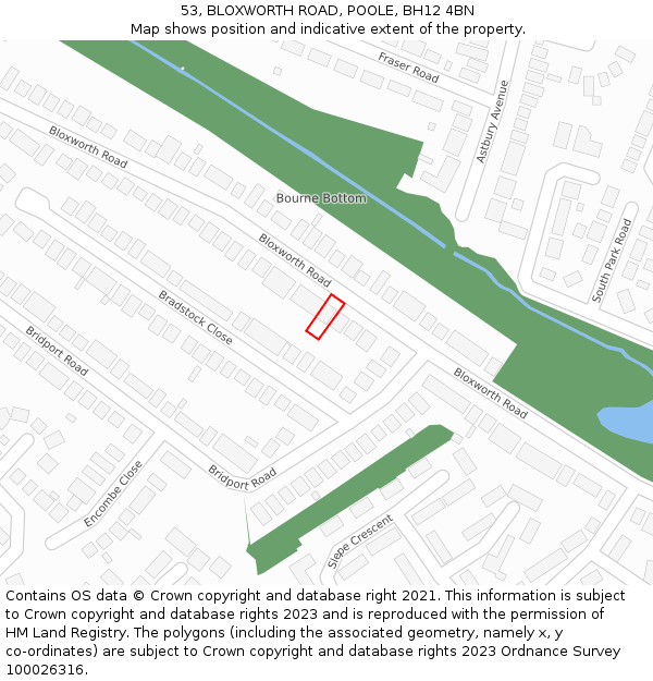 53, BLOXWORTH ROAD, POOLE, BH12 4BN: Location map and indicative extent of plot