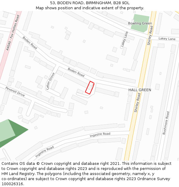 53, BODEN ROAD, BIRMINGHAM, B28 9DL: Location map and indicative extent of plot